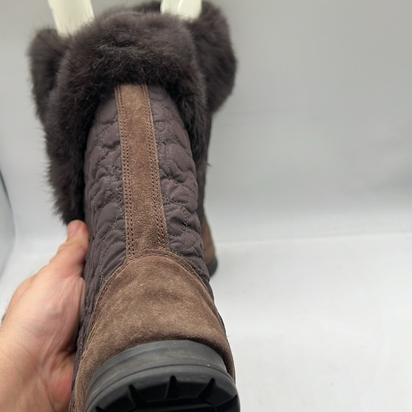 Coach Women's Talen Boot Size 8.5 Brown Suede Signature Quilted Nylon Rabbit Fur - Picture 5 of 12